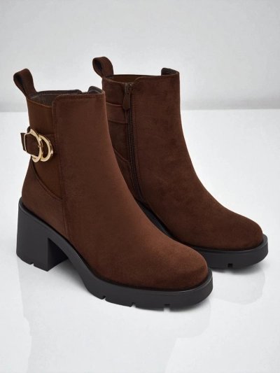 Bottines femme en daim écologique à talon bloc Solenya