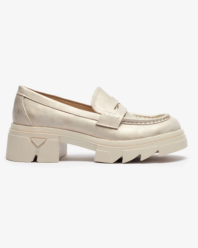 Mocassins en cuir écologique doré pour femme Sepop- Footwear