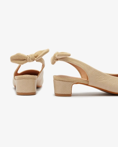 Escarpins femme beige avec gaufrage et nœud Olikasa - Chaussures