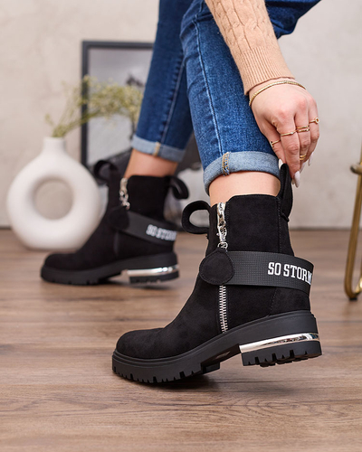 Royalfashion Bottes noires en éco-suède avec sangle et fermetures éclair Redmisala