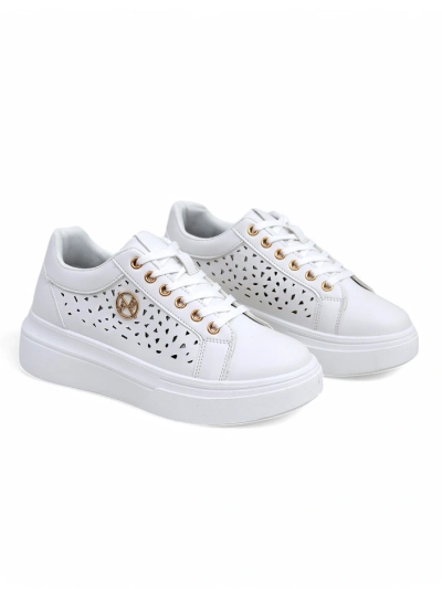 Baskets ajourées Calista Bianco pour femmes en cuir écologique, printemps, 4,5 cm