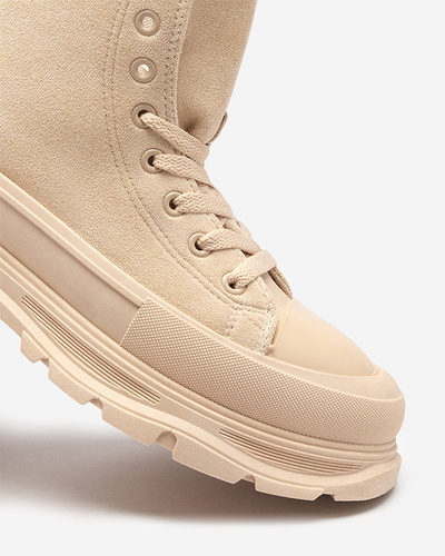 OUTLET Bottines femme beiges à lacets et talon plat Wertika - Souliers