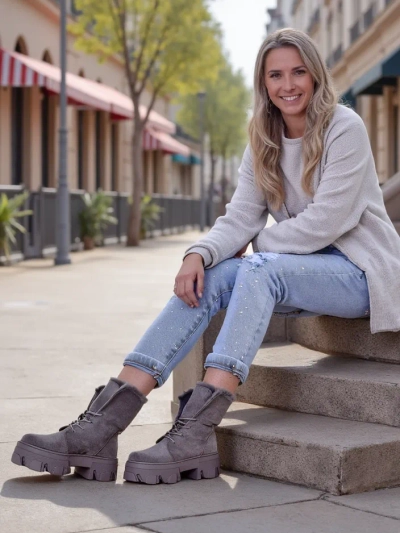 Royalfashion Bottines à lacets pour femmes Cavenma