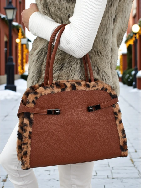 Petit sac à main pour femme en cuir écologique avec motif léopard Panthory