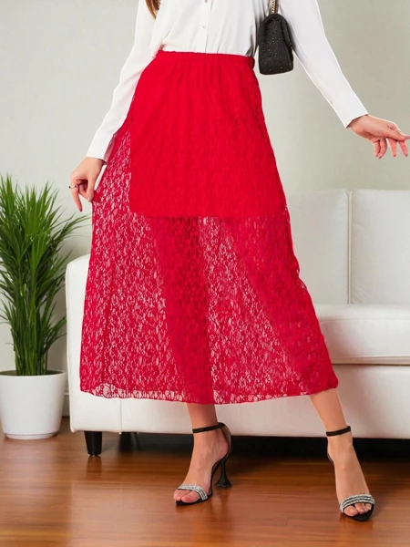 Jupe midi pour femmes Royalfashion avec dentelle