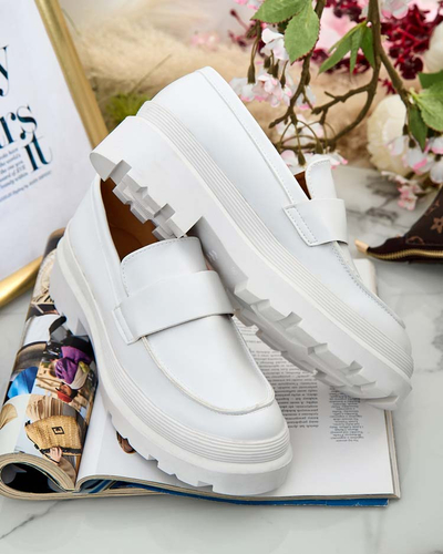 Mocassins pour Femmes Aura Blancs sur Plateforme - Élégants et Confortables, Cuir Écologique