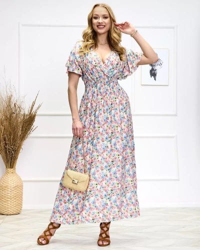 Robe midi fleurie rose-verte pour femme - Chaussures