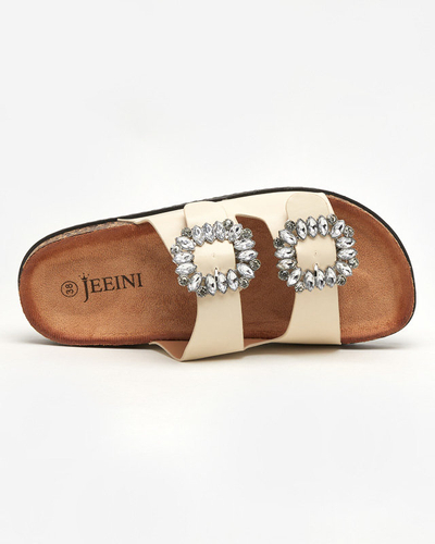 Pantoufles pour femmes beiges avec fermoirs Oterina - Footwear