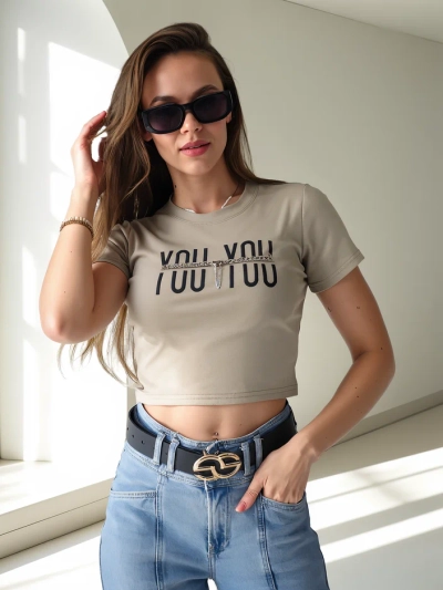 Royalfashion Haut Court Femme en Coton avec l'inscription