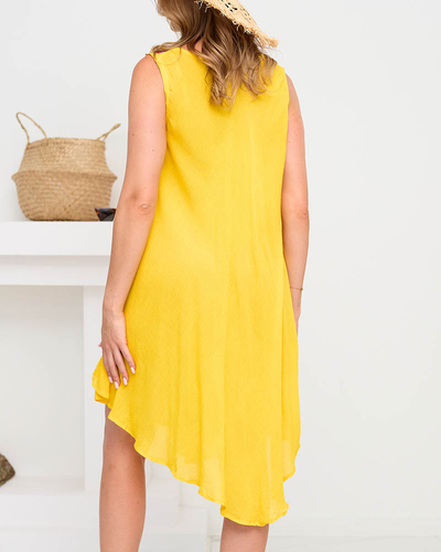 Robe de plage jaune femme avec cape fleurie - Vêtements