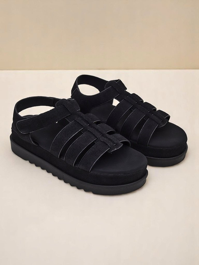 Sandales pour femmes Heraclea Royalfashion à plateforme noires en éco-cuir
