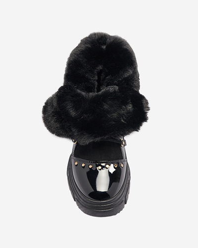 Bottes de neige noires à lacets pour femmes Fentes- Footwear