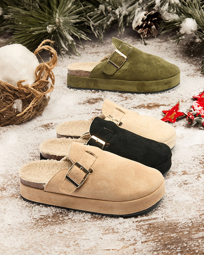 Royalfashion Pantoufles pour femmes avec peau de mouton et boucle Kajis