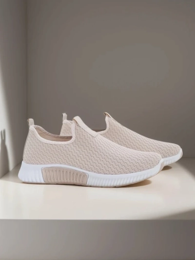 Baskets beiges pour femmes Eulalia Slip-On talon plat tissu été printemps