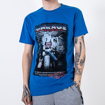 T-shirt homme en coton cobalt orné d'un imprimé et de l'inscription - Vêtements
