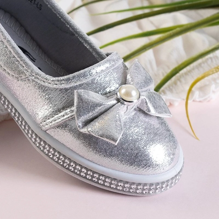 OUTLET Ballerines pour enfants en argent avec un nœud Benona - Chaussures