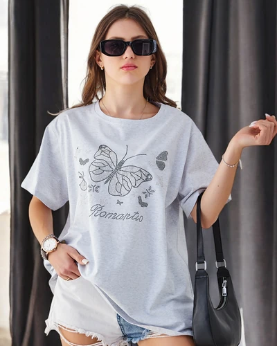 Royalfashion T-shirt en coton pour femmes Papillon romantique