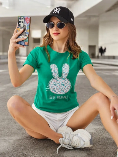 Royalfashion T-shirt en coton pour femmes Bunny Say Be Real