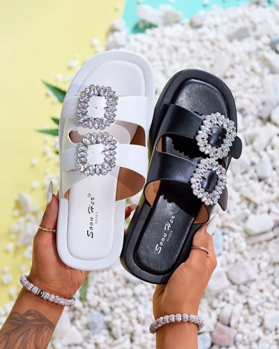 Chaussons pour femmes blancs avec cristaux Azazel - Chaussures