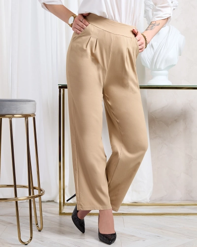 Royalfashion Pantalon large en tissu pour femme marron clair
