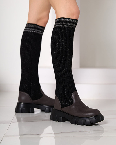 Bottes hautes noires et marron pour femme Alerpi- Footwear