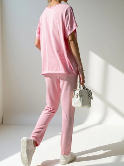 Ensemble en coton Royalfashion pour femmes avec des manches courtes et un pantalon droit