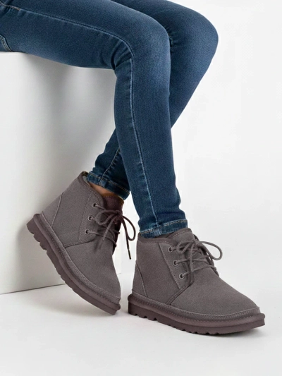 Bottines Enfant Luna Gris Colombe Cuir Confortables pour l'Hiver