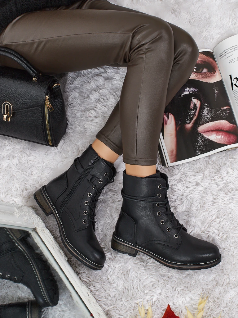 Bottines lacées pour femmes en cuir écologique Ravonna