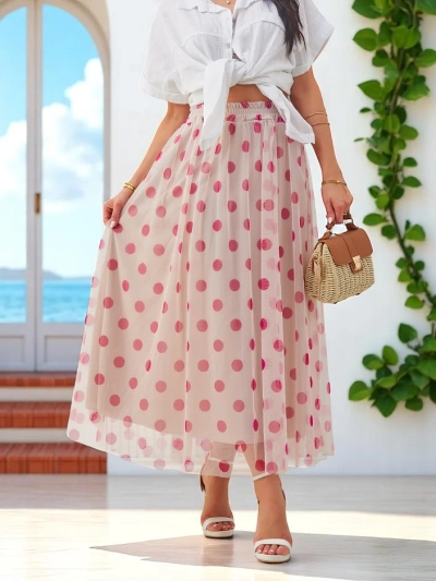 Jupe midi en viscose pour femme Royalfashion avec tulle à pois