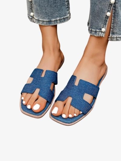 Royalfashion Tongs à semelle plate pour femmes Eval