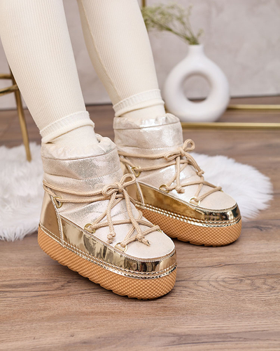 Royalfashion Bottes de neige à lacets dorés pour femme Yevnoie