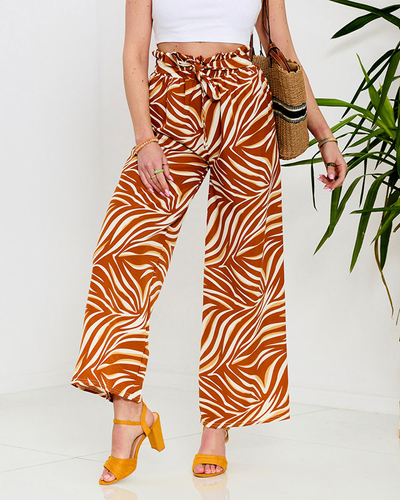 Pantalon palazzo à motifs pour femmes de couleur camel Vêtements