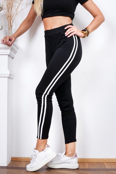 Legging femme noir à rayures blanches - Vêtements
