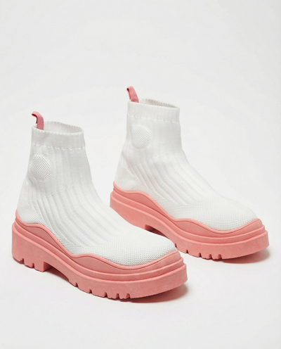 Bottines pour femmes sur semelle épaisse en blanc et rose Korlic-Shoes