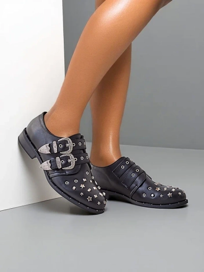 Royalfashion Chaussures plates pour femmes avec clous et boucles Goffel