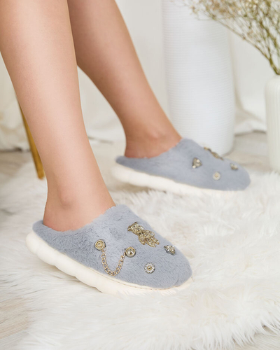 Royalfashion Chaussons de fourrure pour femme bleus avec ornements Erserra