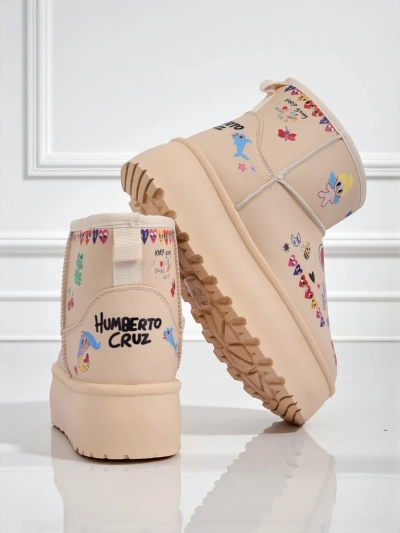 Chaussures Doublées Callisto Angelico avec Dessins Enfantins sur Plateforme Beige