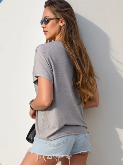 Blouse en viscose pour femmes Royalfashion avec manches courtes et finition pailletée