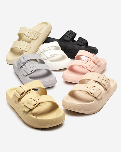 Chaussons femme beige et vert à boucles Eckos - Chaussures