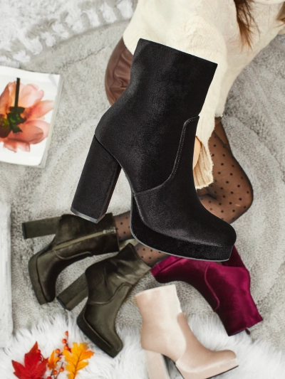 Bottines pour femmes à talons épais imitation velours Miss