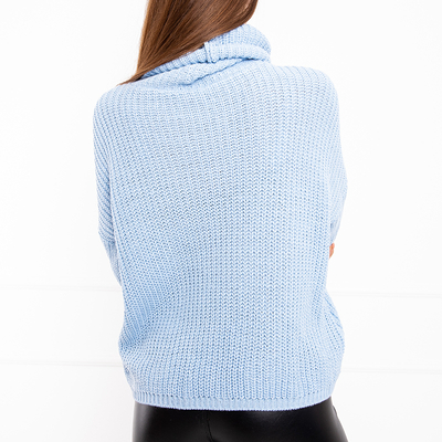 Pull court col roulé bleu femme - Vêtements