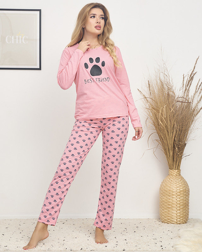 Pyjama femme rose avec empreinte de patte - Vêtements