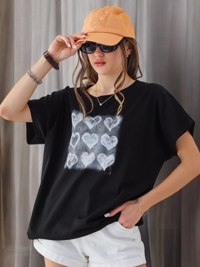 Royalfashion T-shirt en coton pour femmes Beaucoup de cœurs