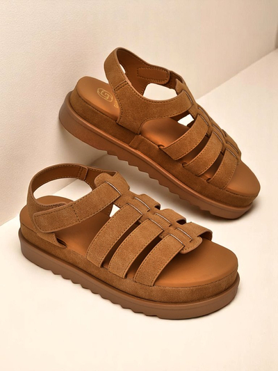 Sandales pour femmes Callista Camel sur plateforme Royalfashion cuir écologique