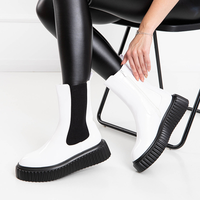 Boots femme laquées blanches Monka - Chaussures
