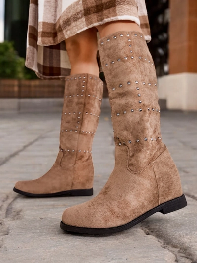 Bottes pour femmes Royalfashion avec talon compensé dissimulé de couleur noire Airada