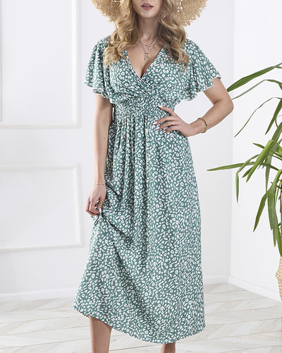Robe femme à encolure enveloppante vert foncé floral - Vêtements