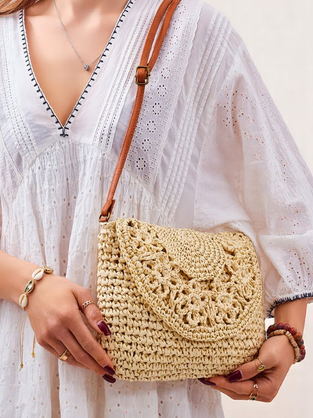 Royalfashion Petit sac à main en paille pour femme Sunny Stripes Mini