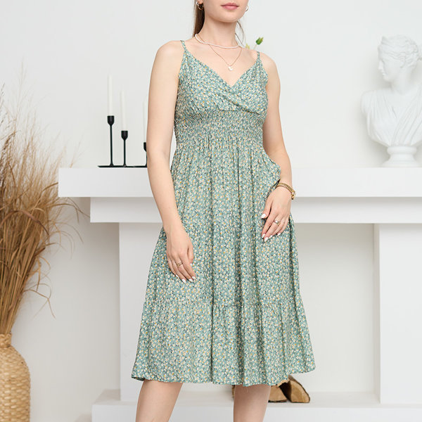 Robe courte verte à petit motif fleuri - Vêtements
