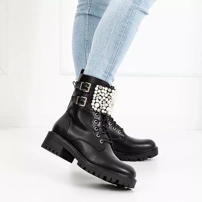 OUTLET Bottines noires avec perles Mais - Chaussures